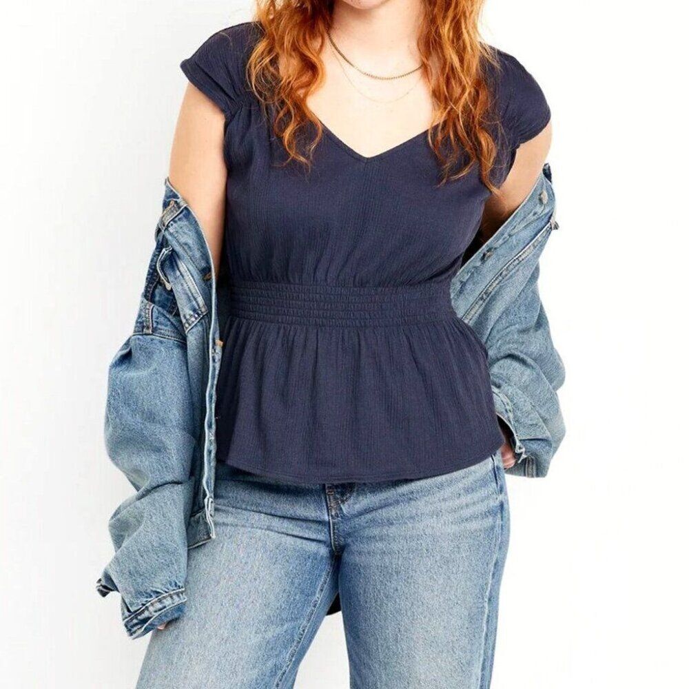 Old Navy Smocked Waist Top Women Volcanic Glass Size XXL NWT